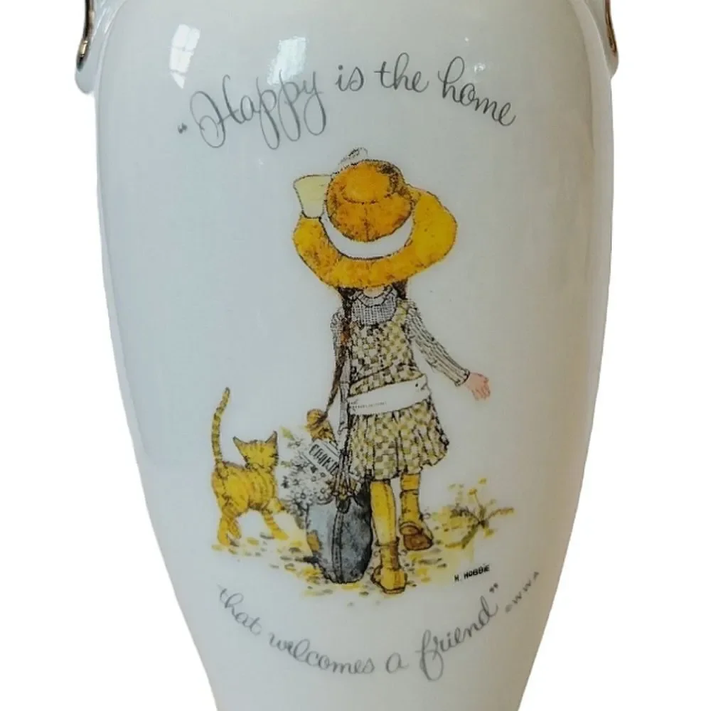 Vintage Holly Hobbie Gold Rimmed Porcelain Bud Vase Made In Japan 1973